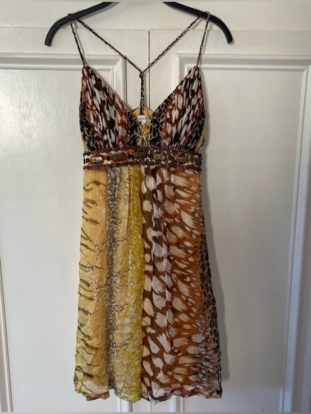 Sue Wong Yellow Brown Animal-Print Mini Dress - Picture 3 of 10